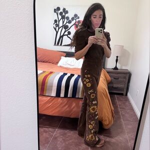 Free People & Diftwood Sunflower Embroidered Jumpsuit Size Small